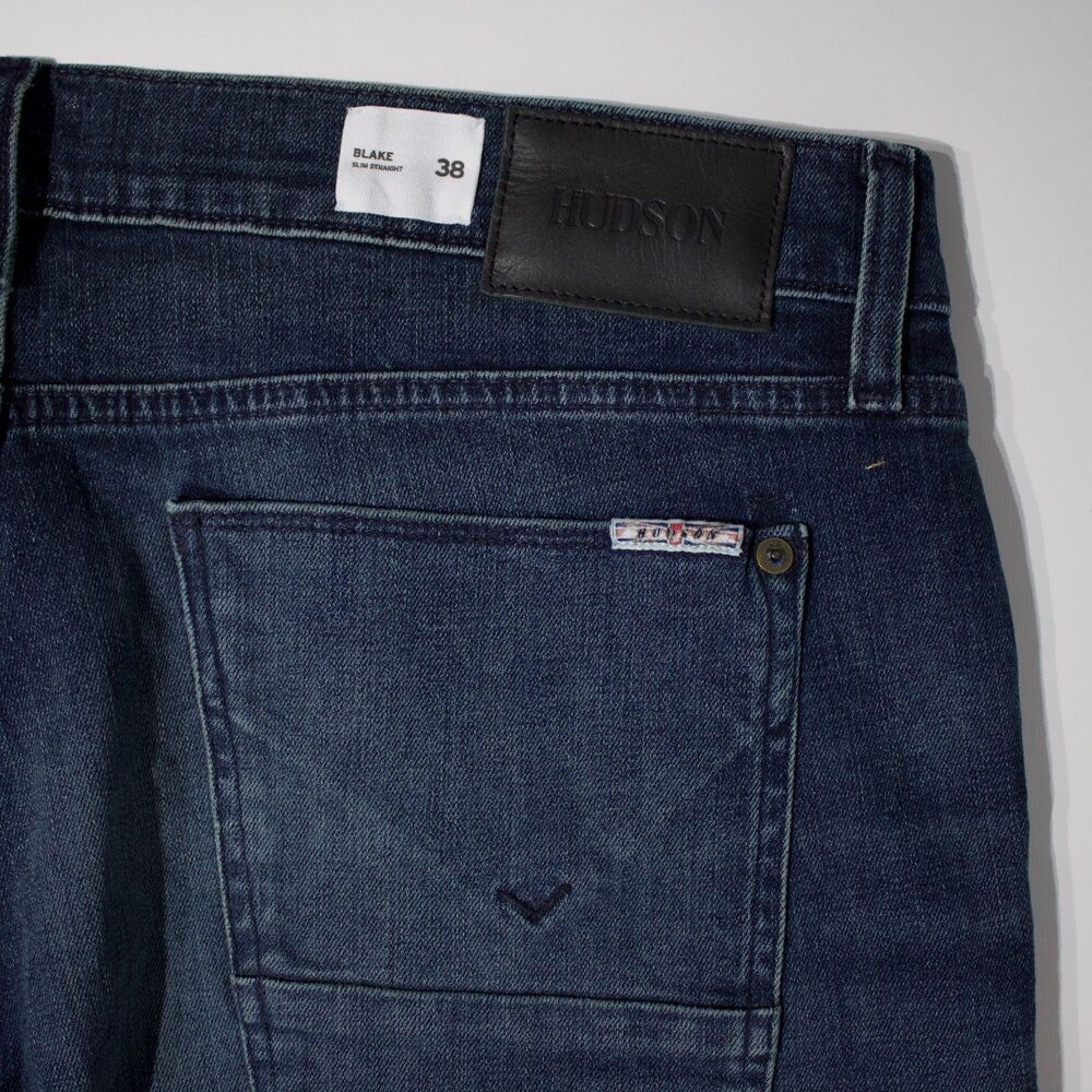 NWT $198 Hudson Blake Slim Straight Jeans Dark Wash Stretch Men Size 38x34 (J1) - Picture 13 of 15